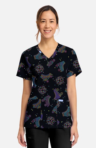 Women's Roller Disco Print Scrub Top Women's Roller Disco Print Scrub Top