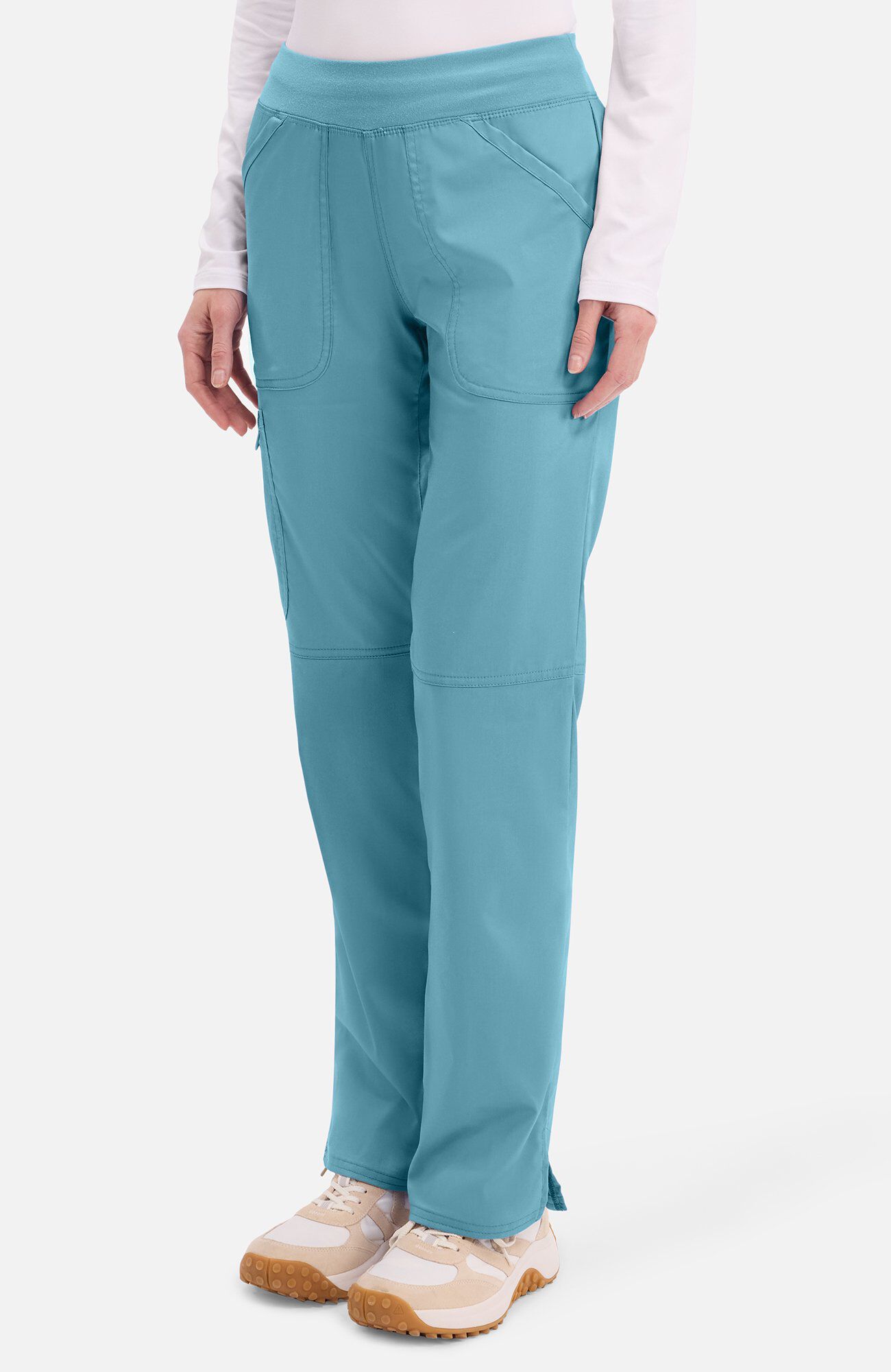 Women's Elastic Waist Cargo Pocket Scrub Pant, STM Soft Marine | teal, large