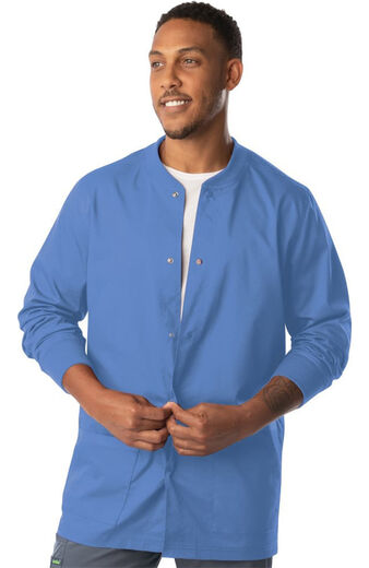 Men's Knit Collar Snap Front Solid Scrub Jacket