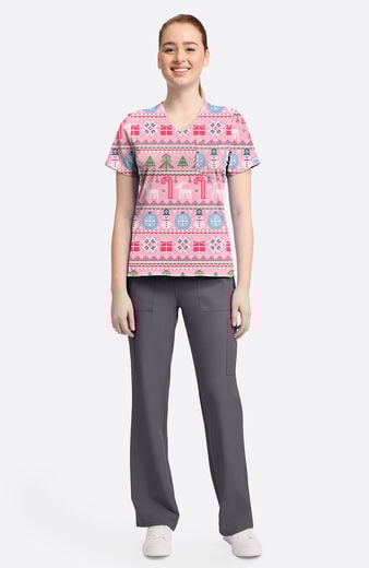 Women's Festive Fair Isle Print Scrub Top Women's Festive Fair Isle Print Scrub Top