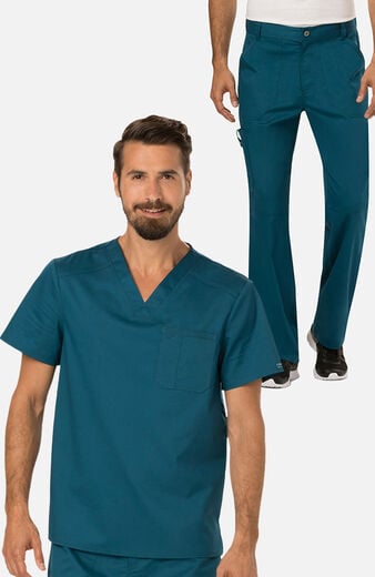 Men's Scrub Set: Chest Pocket V-Neck Top & Zip Fly Cargo Pant Men's Scrub Set: Chest Pocket V-Neck Top & Zip Fly Cargo Pant