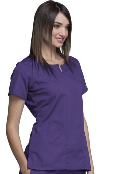 Clearance Women's Round Neck Notch Solid Scrub Top, , large