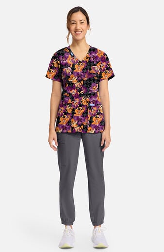 Women's Velvet Floral Print Scrub Top Women's Velvet Floral Print Scrub Top
