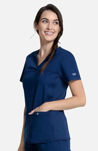 Clearance Women's Knit Panel Solid Scrub Top