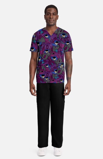 Men's Comic Hero Print Scrub Top Men's Comic Hero Print Scrub Top
