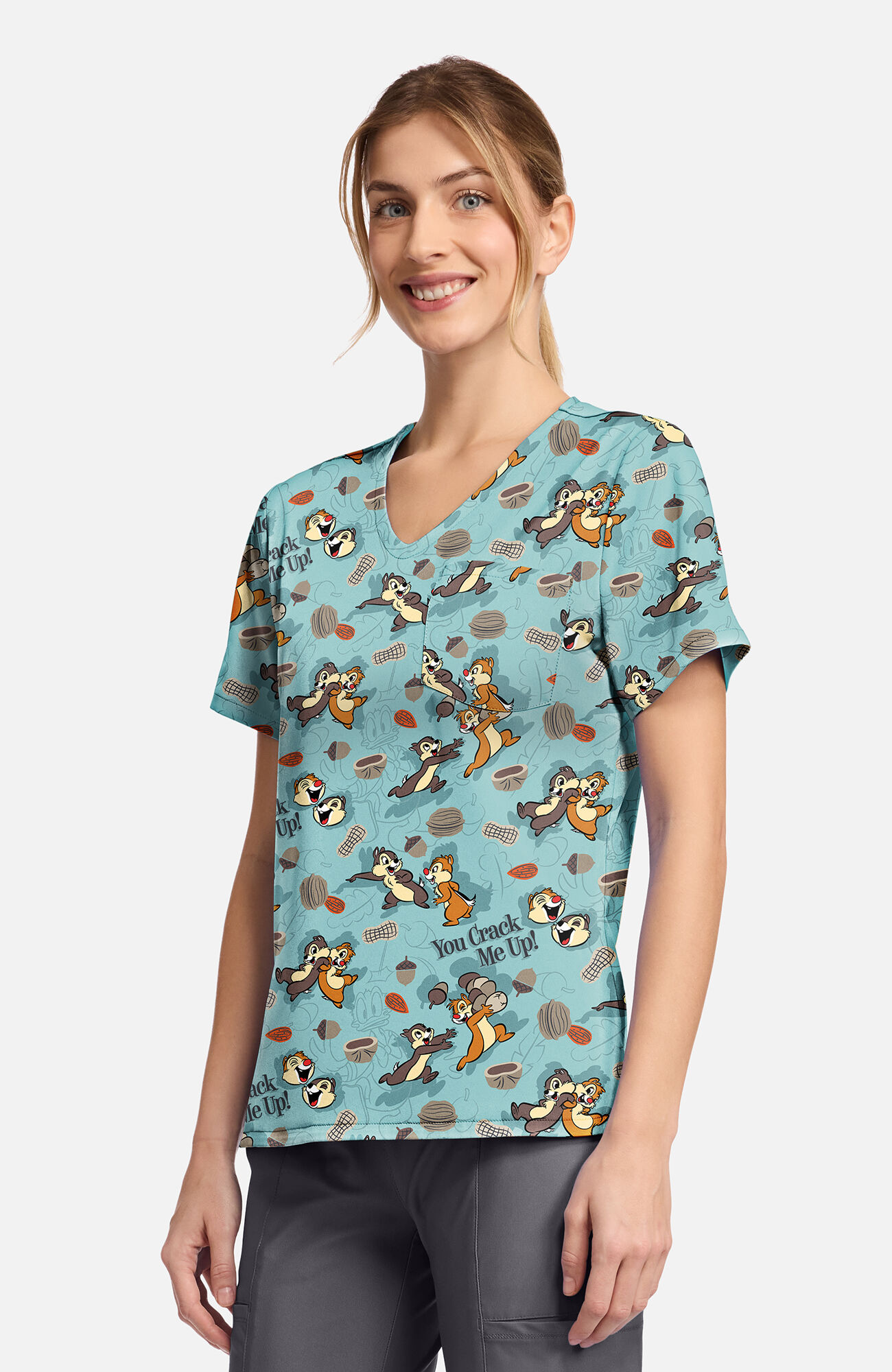 Women's Crack Me Up Print Scrub Top, , large