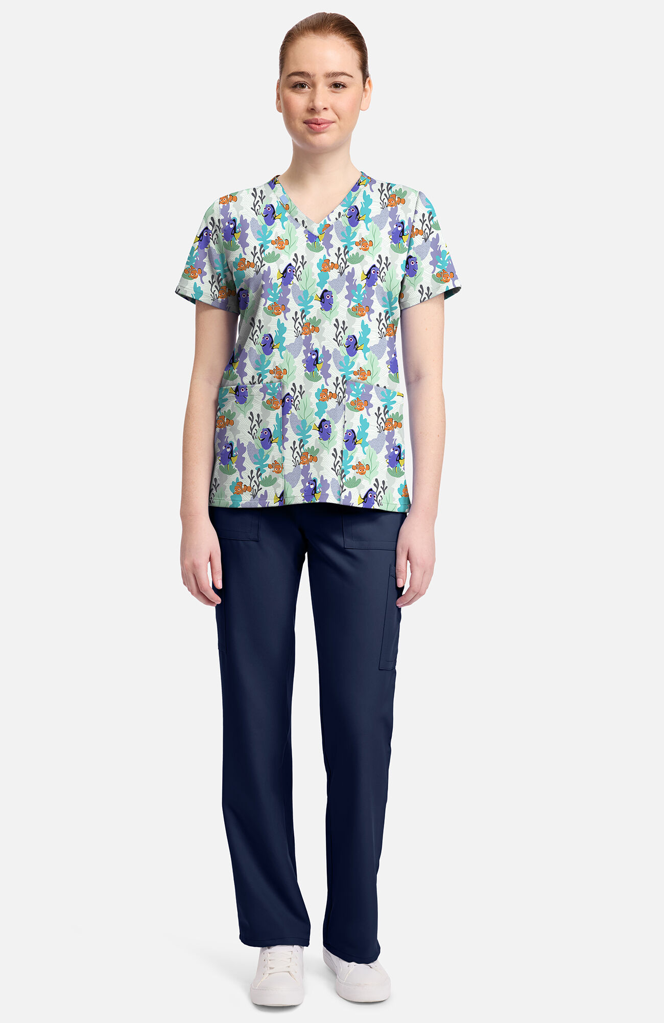 Women's Nemo And Dory Print Scrub Top