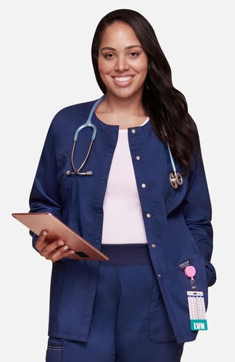 Women's Snap Front Crew Neck Scrub Jacket Women's Snap Front Crew Neck Scrub Jacket