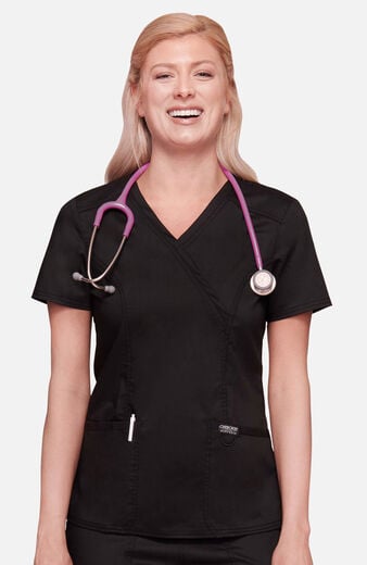 Women's Mock Wrap Princess Seam Solid Scrub Top Women's Mock Wrap Princess Seam Solid Scrub Top