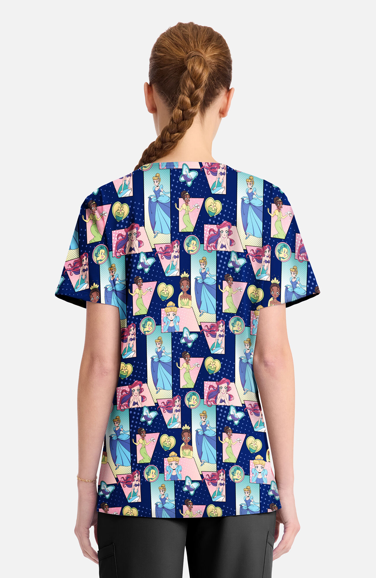 Women's Comic Princess Print Scrub Top, , large