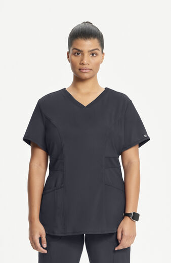 Women's V-Neck Solid Scrub Top, Shirttail V-Neck Top