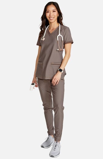 Women's Scrub Set: V-Neck Top & Mid-Rise Tapered Pant Women's Scrub Set: V-Neck Top & Mid-Rise Tapered Pant