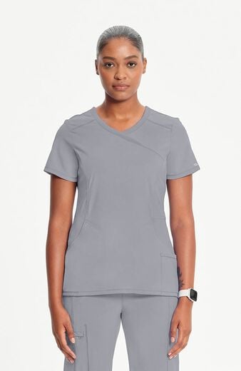 Women's 4-Pocket Knit Panel Mock Wrap Scrub Top Women's 4-Pocket Knit Panel Mock Wrap Scrub Top