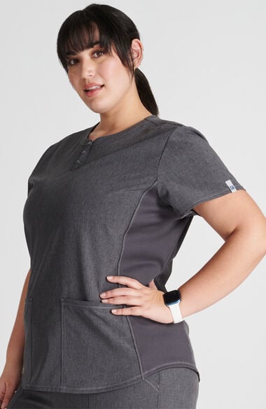 Women's Henley Solid Scrub Top, , large