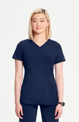 Women's 3-Pocket Knit Panel V-Neck Scrub Top Women's 3-Pocket Knit Panel V-Neck Scrub Top