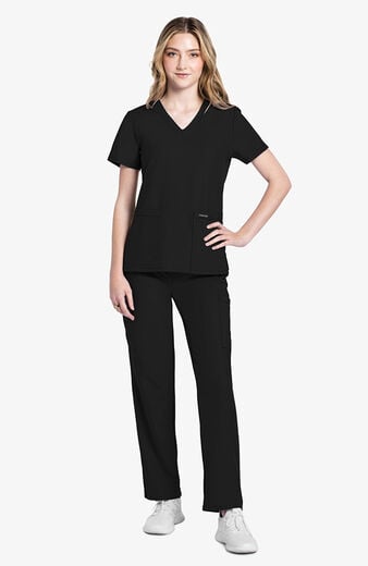 Women's Scrub Set: Rounded V-Neck Top & Pull-On Slim Leg Cargo Pant Women's Scrub Set: Rounded V-Neck Top & Pull-On Slim Leg Cargo Pant