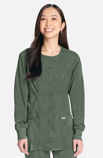 Women's Snap Front Crew Neck Scrub Jacket Women's Snap Front Crew Neck Scrub Jacket