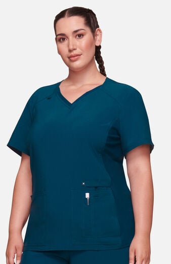 Women's V-Neck Knit Panel Solid Scrub Top Women's V-Neck Knit Panel Solid Scrub Top