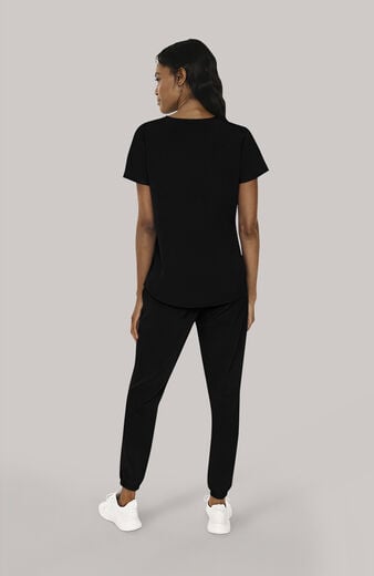 Women's Scrub Set: Notch V-Neck Tuck In Top & Mid Rise Pull On Jogger Pant Women's Scrub Set: Notch V-Neck Tuck In Top & Mid Rise Pull On Jogger Pant