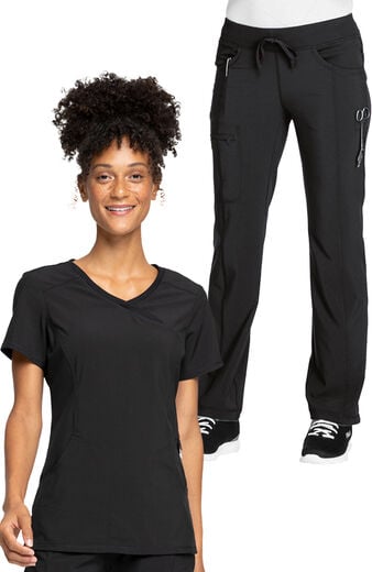 Women's Scrub set: 4-Pocket Knit Panel Mock Wrap Top & Rib Knit Drawstring Waist Pant Women's Scrub set: 4-Pocket Knit Panel Mock Wrap Top & Rib Knit Drawstring Waist Pant