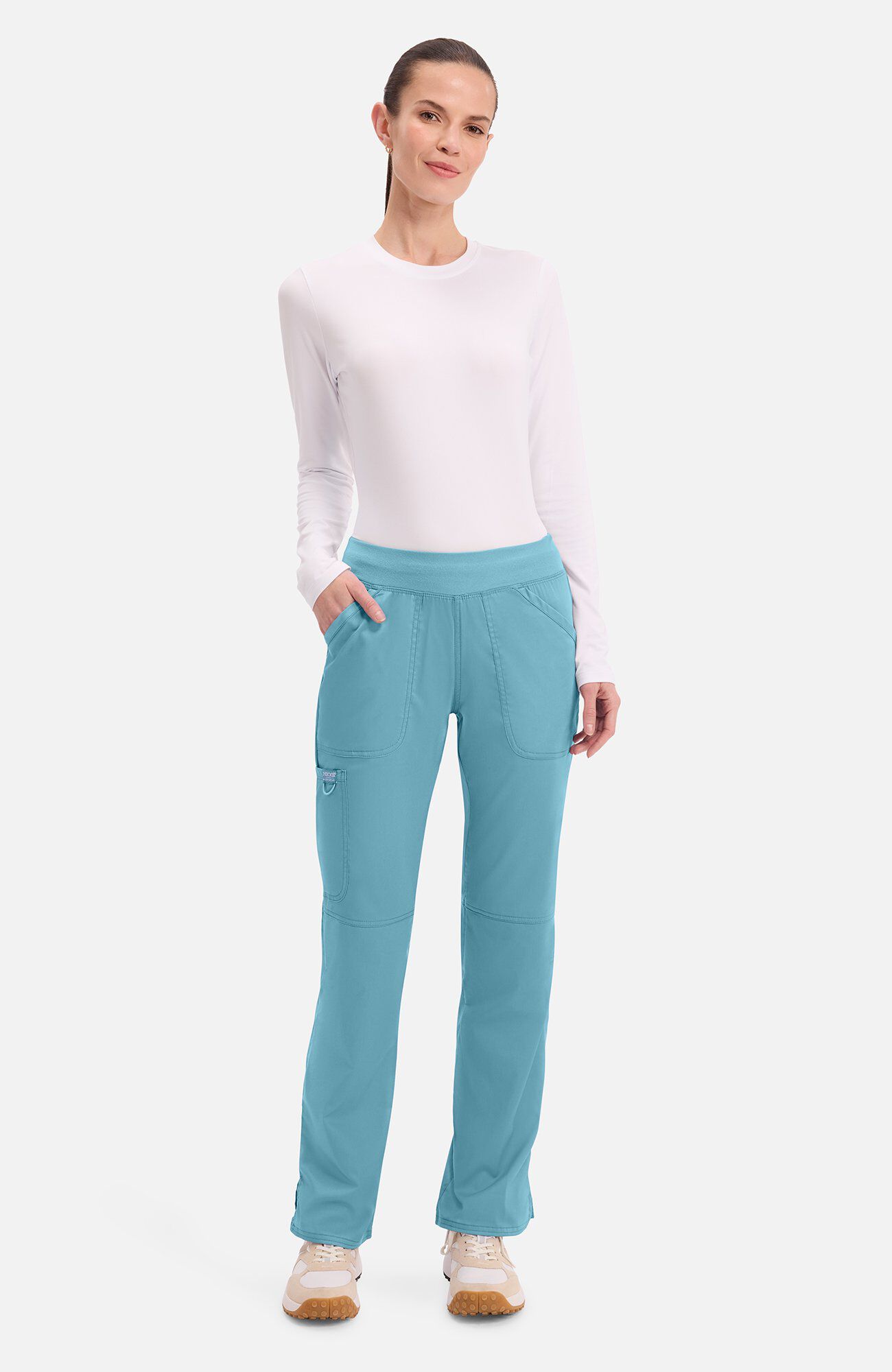 Women's Elastic Waist Cargo Pocket Scrub Pant, STM Soft Marine | teal, large
