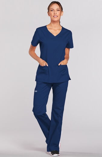 Women's Scrub Set: 3-Pocket V-Neck Top & Elastic Waist Pant Women's Scrub Set: 3-Pocket V-Neck Top & Elastic Waist Pant