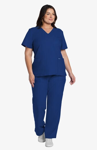 Women's Scrub Set: Rounded V-Neck Top & Drawstring Cargo Straight Leg Pant Women's Scrub Set: Rounded V-Neck Top & Drawstring Cargo Straight Leg Pant