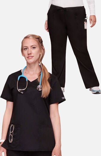 Women's Scrub set: 3-Pocket V-Neck Top & Flare Leg Drawstring Pant Women's Scrub set: 3-Pocket V-Neck Top & Flare Leg Drawstring Pant