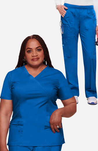 Women's Scrub Set: Mock Wrap Top & Elastic Waist Pant Women's Scrub Set: Mock Wrap Top & Elastic Waist Pant