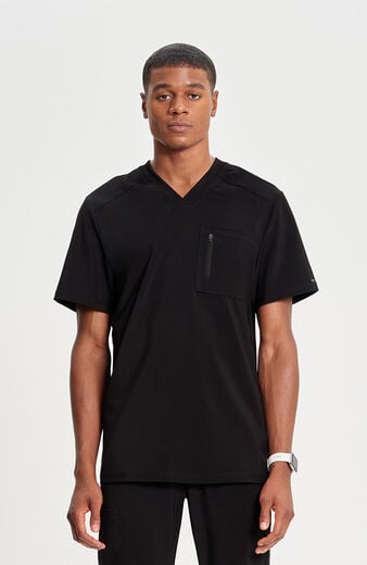Men's V-Neck Knit Panel Solid Scrub Top Men's V-Neck Knit Panel Solid Scrub Top