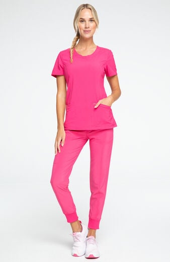 Women's Scrub Set: Split Round Neck Top & Tapered Jogger Pant Women's Scrub Set: Split Round Neck Top & Tapered Jogger Pant