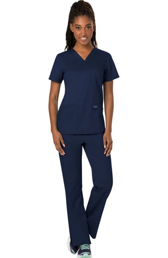 Women's Scrub Set: 3-Pocket V-Neck Stretch Top & Drawstring Flare Pant Women's Scrub Set: 3-Pocket V-Neck Stretch Top & Drawstring Flare Pant