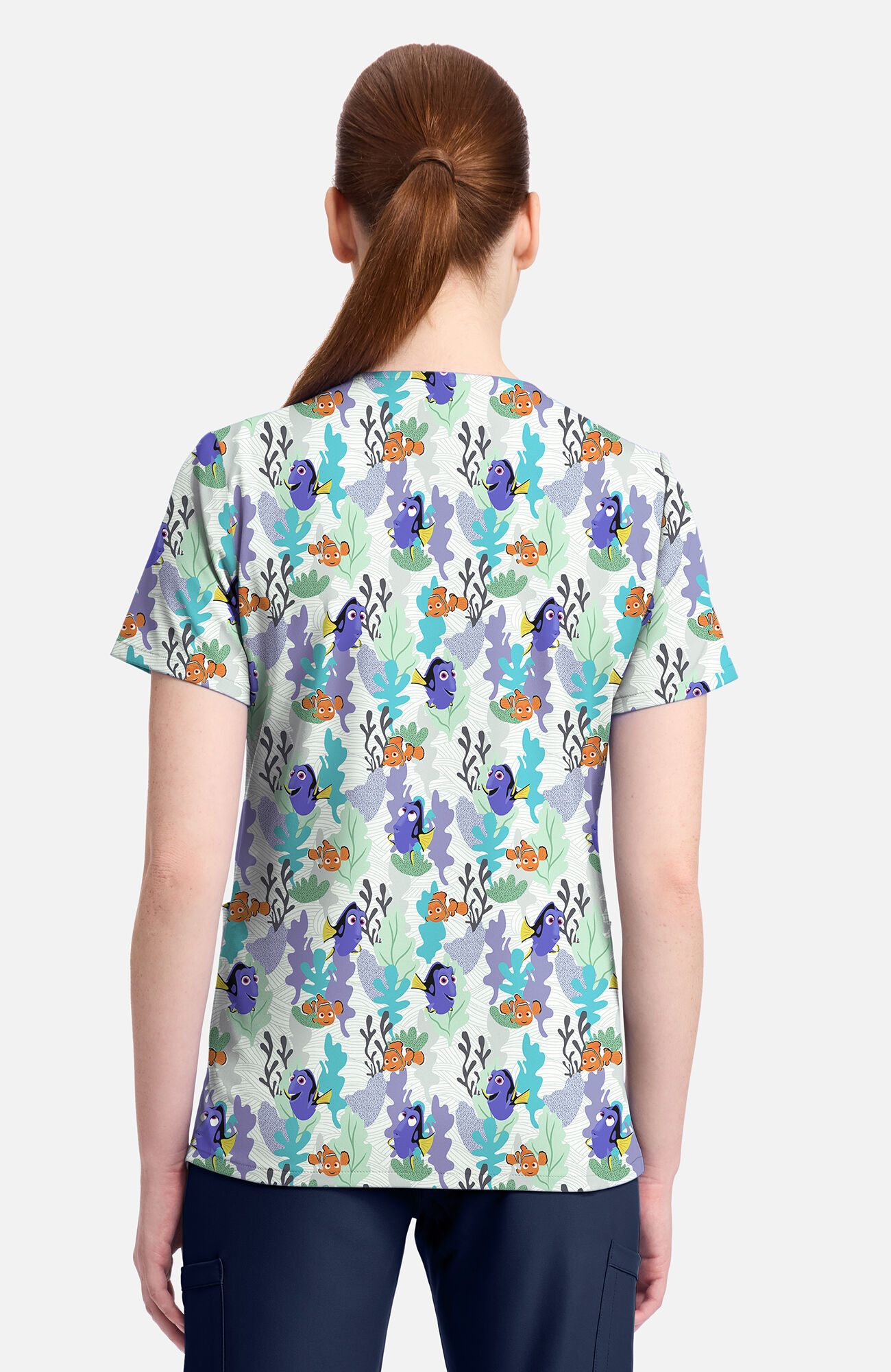 Women's Nemo And Dory Print Scrub Top, , large