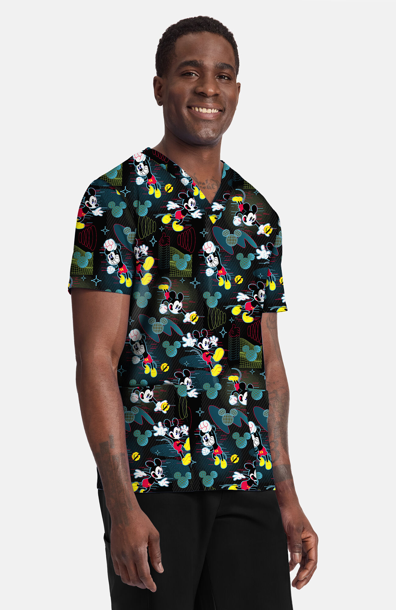 Men's Digital Mickey Print Scrub Top, , large