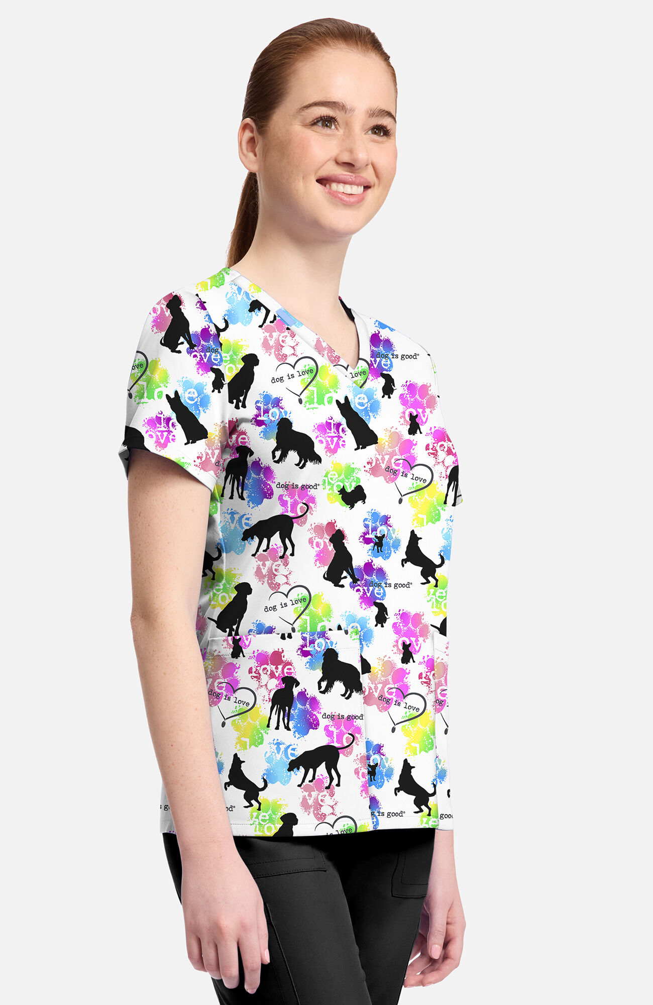 Women's Dog Is Love Print Scrub Top, , large