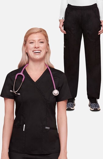 Women's Scrub Set: Mock Wrap Top & Elastic Waist Pant Women's Scrub Set: Mock Wrap Top & Elastic Waist Pant
