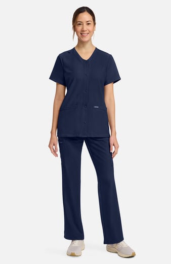Women's 2-Pocket Snap Front V-Neck Scrub Top Women's 2-Pocket Snap Front V-Neck Scrub Top