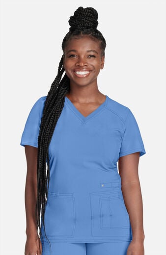 Women's V-Neck Knit Panel Solid Scrub Top Women's V-Neck Knit Panel Solid Scrub Top