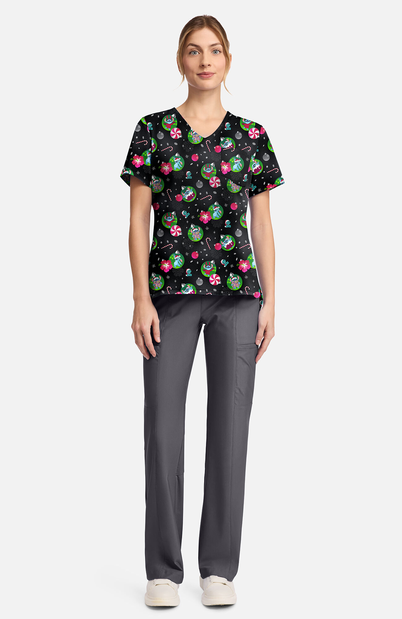 Women's Baubles And Bulbs Print Scrub Top