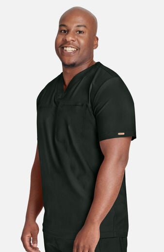 Men's Mesh Panel Chest Pocket V-Neck Scrub Top Men's Mesh Panel Chest Pocket V-Neck Scrub Top