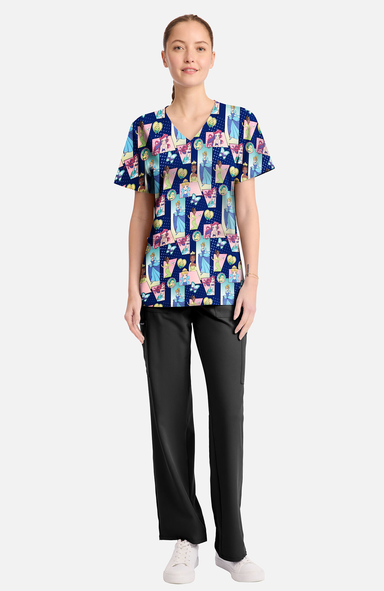 Women's Comic Princess Print Scrub Top