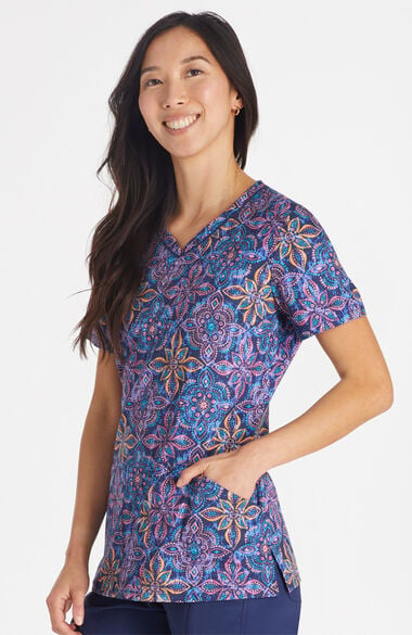 Women's One In A Medallion Print Scrub Top, , large