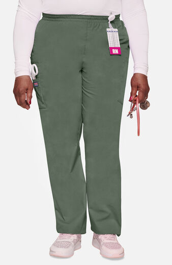 Women's Scrubs Elastic Waist Utility Scrub Pants, Natural Rise Tapered Pull-On Cargo Pant