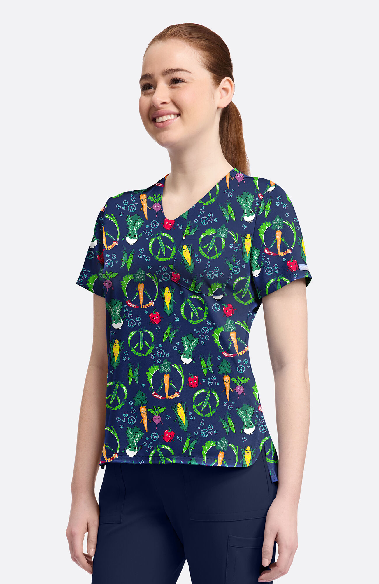 Women's Growing Love Print Scrub Top, , large