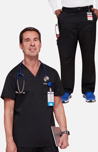 Men's Scrub Set: Chest Pocket V-Neck Top & Zip Fly Cargo Pant Men's Scrub Set: Chest Pocket V-Neck Top & Zip Fly Cargo Pant