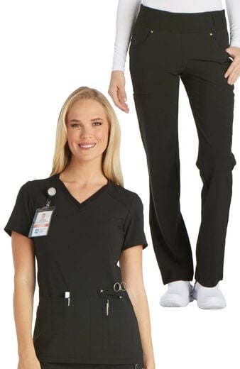 Women's Scrub Set: V-Neck Solid Top & Knit Waistband Pant Women's Scrub Set: V-Neck Solid Top & Knit Waistband Pant