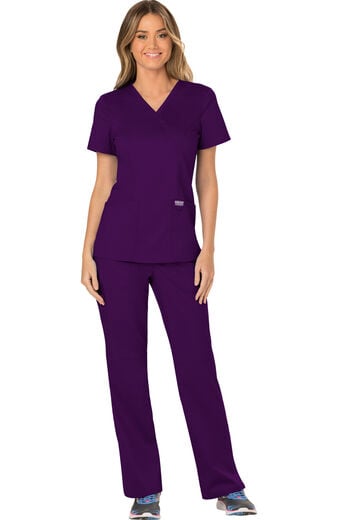 Women's Scrub Set: Shaped 3-Pocket Mock Wrap Top & Elastic Waist Cargo Pocket Pant Women's Scrub Set: Shaped 3-Pocket Mock Wrap Top & Elastic Waist Cargo Pocket Pant