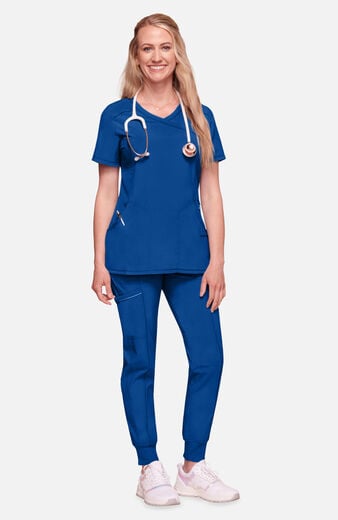 Women's Scrub Set: Mock Wrap Solid Top & Tapered Jogger Pant Women's Scrub Set: Mock Wrap Solid Top & Tapered Jogger Pant