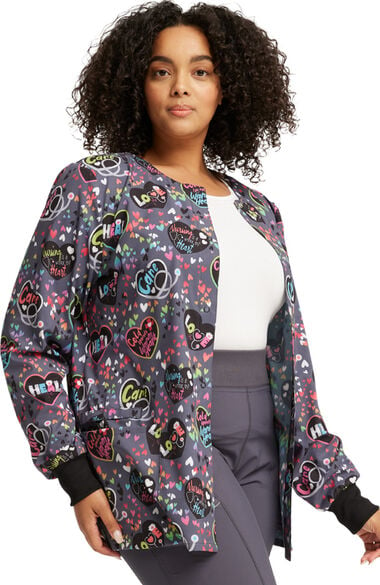 Clearance Fashion Prints by Cherokee Women's Snap Front Work Of Heart Print  Jacket