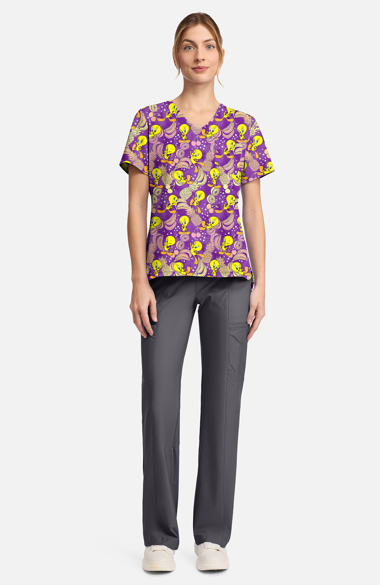 Women's Tropical Tweety Print Scrub Top, , large